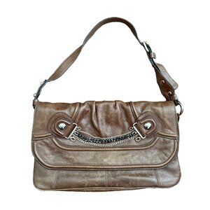 Guess Marciano Cassie Chocolate Leather Shoulder Bag with Chain Detail